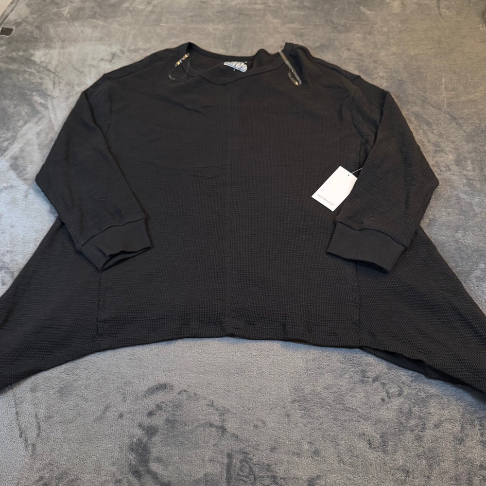 Westbound Sharkbite Hem Top Womens Large Black Waffle Knit Cotton Relaxed NWT